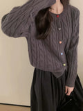 Soft Waxy Laziness Twist Sweater Coat 2024 Autumn And Winter Women's Color Love Button Knitted Cardigan Blouse-Outfit