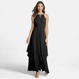 Burst Version Of Hanging Neck Nail Beads Large Shoulder-Length Sexy Dress Chiffon Dress Long Dress-Outfit