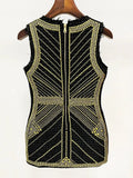 QUALITY 2023 Newest Fashion Designer Dress Women's Sleeveless Metal Rivet Beaded Tweed Tank