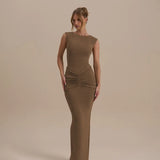 Fongt Spring Summer New Women's Temperament Solid Color Collar Sleeveless Belt Sling Dress