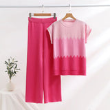 Fongt Suit Casual Collar Three-Sleeved Knitted Shirt High Waist Thin Leg Trousers Two Sets