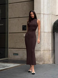 Fongt New Women's High-Collar Knit Dress Sexy Medium-Long French Lint Fashion Dress