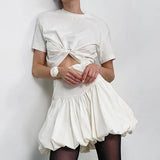 Fongt Simple Style Half-Dress Woman 2025 Spring New Leisure High-Waist Design Feeling Solid Color Short