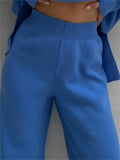 Women Knitted Suit Warm Solid Split Pullovers and Wide Pants Two-piece Suit Female Half Turtleneck Oversize Tracksuit-Outfit