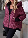 Fongt And Winter New Fashion Trend Lattice Loose Hooded Cotton Jacket