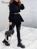 Black Sweater For Women Fashion 2022 Long Split Turtleneck Pullover Autumn Winter Warm Ladies Jumpers Knitted