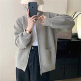 Fongt Color Double Zipper Design Sense Knit Cardigan Female 2024 Spring Autumn New Korean Loose And Casual-Outfit