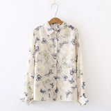 New Women Butterfly Floral Embroidery Lantern Sleeve Chiffon Blouse Button Up Transparent Shirt Casual Sunscreen Tops