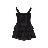 Fongt Wind Sling Small Black Dress Girl Small Design Feel Waist Thin Temperament Layer Cake Dress