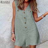 V Neck Sleeveless Rompers 2022 ZANZEA Summer Women Short Playsuits Casual Solid Loose Jumpsuits Beach Overalls