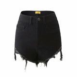 New Summer Stretch-Hole Denim Shorts With A High Waist And A Thin Washedged Wide-Legged Hot Pants-Outfit