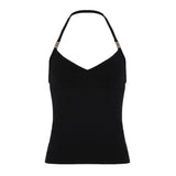 Fongt Wind Metal Decoration Hanging Neck Small Vest Hottie Slim Elastic New Blouse Tide