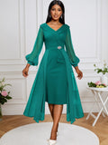 Fongt Yarn Lantern Sleeve Ass Skirts Irregular Skirt Elegant Dinner Dress Women's Dress Dress