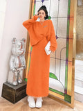 and winter new style mink velvet solid color sweater suit women style new harajuku slim mid-length skirt knitted suit-Outfit