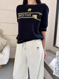 Fongt 2025 New Five-Horned Star Letters T-Frek Short-Sleeved Women's Sweater Sweater Slimming Slimming