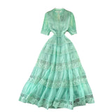 Fongt Retro Court Dress Women's Waist Thin Temperament Bubble Sleeve Lace Splicing Big Swing Dress Dress