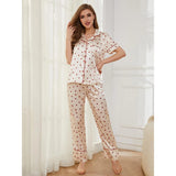 Fongt Female Summer Thin Ice Silk Short-Sleeved Shirt Trousers Two-Piece Home Suit OZON-Outfit