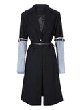 2024 Autumn New Fashion Women's Denim Patchwork Blazer Notched Collar Single Button Long Sleeve Short Suit Jackets TH5165-Outfit