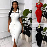 Fongt Women's Clothing Lace Collar Knitted Dress Single Buckle Body Repair Kit Mid-Stool Long Dress