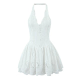 Fongt Autumn Women's Lace Embroidery Hanging Neck Repair Dress