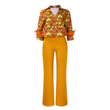 Fongt Women's Ebay Printed Long-Sleeved Shirt Temperament Elegant Broad Leg Pants Fashion African Set