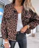 Fongt Explosion Tide People Water Wash Old Leopard-Print Side Of The Cowboy Coat Woman