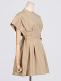 Fongt Spring New Fashion Solid Color Collar Design With Belt 100 Folds Short Dress Dress