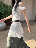 Fongt Cloth Forget Niche Design Sense Shoulder Perspective Lace Dress Tice Dress A Word Version Low-Rise Thin Short Dress