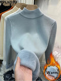Turtleneck Sweater Winter Slim Thicken Knitwear Jumper Woman Soft Knit Pullovers Casual Plush Fleece Lined Warm Malhas
