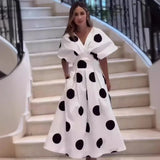 Fongt Summer New Solid Color Princess Sleeve High Waist Temperament Elegant Big Hem Long Dress-Outfit