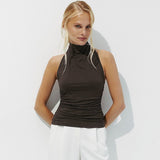 Fongt Women's Clothing 2025 Summer New Solid Color Bare Back Sexy Hanging Neck Vest T-Shirt Top