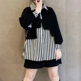 Loose Striped Patchwork Shirt Women's Clothing Turn-down Collar 2023 Spring Autumn Single-breasted Korean Casual Blouse-Outfit