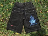 Sales Shorts Y2K Pants Harajuku Hip-Hop Lucky 7 Pattern Retro Blue Baggy Jeans-Outfit