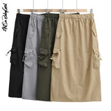 Women's Cargo Skirt Pockets Split Long Skirts Y2k Streetwear 2000s Aesthetic Drawstring Aesthetic Skirts High Waist A Line