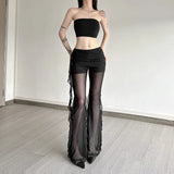 Fongt 2025 Summer New Women's Sexy Hottie Lotus Side Design Folding Mesh Splicing Perspective Leisure Pants
