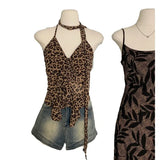 Fongt Pure-Hearted Leopard-Print Hanging Neck Sling Vest 2025 Spring And Summer New Design Hottie Sleeveless Top Lady