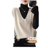 French Style V-Neckline Knitted Vest For Women's Spring And Autumn Style Sleeveless Sweater Vest With Shoulder Clip-Outfit
