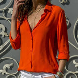 Black Loose Shirts Lapel Button Up Long Sleeve
