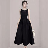 Fongt 2025 New Summer Black Dress Female Light Luxury Hepburn Style Temperament Thin Vest Skirt