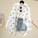 Fongt Summer New Korean Version Of The Chiffon Print Sunscreen Women In The Long-Term Super Fairy Ocean Gas Loose Thin Coat