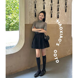 Fongt Temperament Suit Dress Women Autumn Solid Cartoon Sleeve Knitted Shirt Half-Dress Two-Set