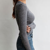 Women Ruffles Long Sleeve T Shirt Spring Autumn Slim Fit Casual Tshirt Female Basic Solid Elastic See-through Tee Y2k Streetwear-Outfit