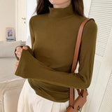 Collar Threaded Bottom Women Wear Temperamental Long-Sleeved T-Shirts In Autumn And Winter-Outfit