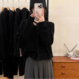 Fongt Heart Machine Women's Neckline Hollow Single Buckle Knitted Shirt 2024 New Loose Winter Small
