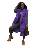 Fongt New Women's Casual Pure Color Plush Sleeveless Long Cardigan Jacket-Outfit
