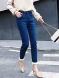 Fleece Lined Denim Pencil Pants Women Thicken Warm Lamb Fluff Jeans High Waist New Slim Vaqueros Big Size 34 Kot