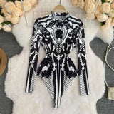 Fongt Integrated Top Sexy Slim Standing Collar Bottom Joined By Female-Outfit