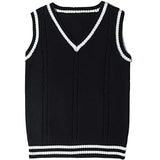 Fongt Sweater Women's Vest V-Neck Striped Stitching Casual Knit Vest