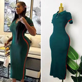 Fongt Large-Size Dress Collar Faish Short-Sleeved Striped Dress Peter Pan Collar High Waist