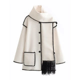 2024 Autumn / Winter New Women's Street Fashion Scarf Patchwork Woolen Coat W063 2788-Outfit